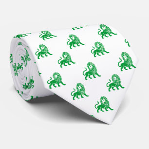 Cravate Motif Lion - Vert Gris sur Blanc