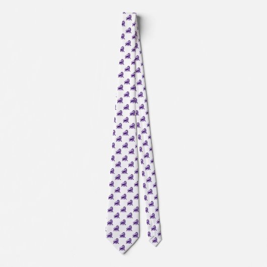 Cravate Motif Lion - Violet foncé sur Blanc (Devant)