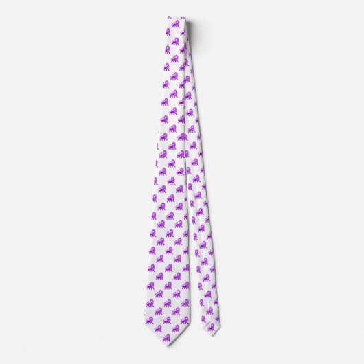 Cravate Motif Lion - Violet sur Blanc (Devant)