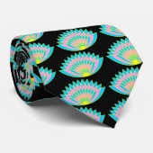 Cravate Motif Lotus Fan - Noir (Roulé)