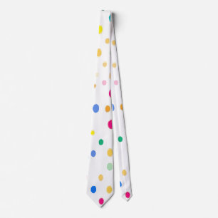 Cravate Motif ludique à pois multicolores sur fond blanc