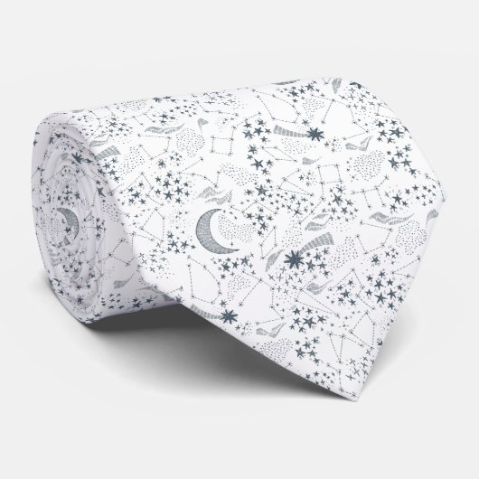 Cravate Motif Lune étoilée blanc et bleu (Roulé)