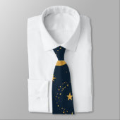 Cravate Motif Lune & Étoiles Célestes – Minuit (Attaché)