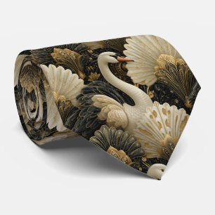 Cravate Motif luxueux Art Déco de cygne et de filigrane d'