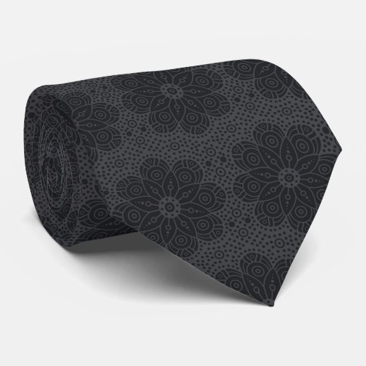 Cravate motif mandala ethnique noir (Roulé)
