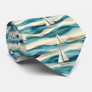 Cravate Motif maritime côtier de voilier bleu vintage