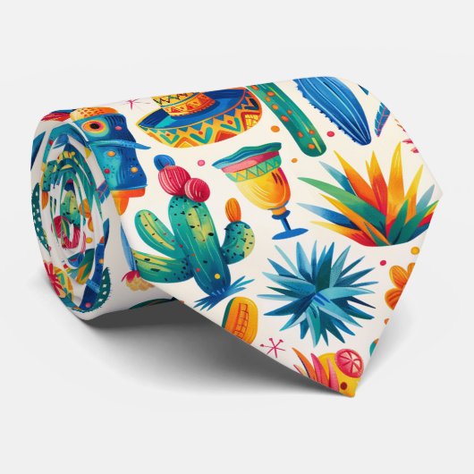 Cravate motif mexicain carrelé cool (Roulé)