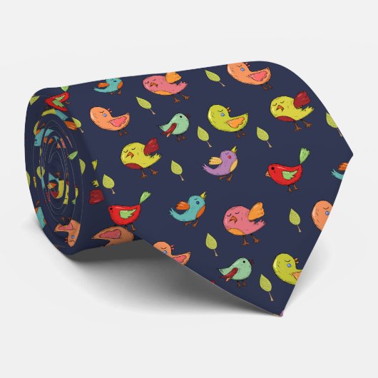Cravate Motif mignon d'oiseaux Whimsical à main (Roulé)