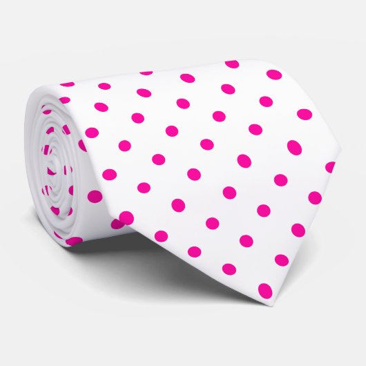 Cravate Motif mini points rose vif sur fond blanc (Roulé)