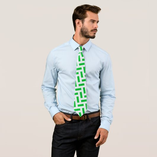 Cravate Motif minimal blanc blanc vert dorsal (En situation)