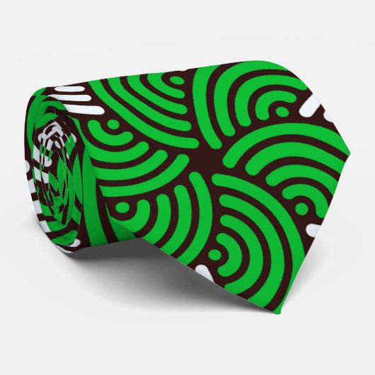Cravate Motif minimal blanc vert cercles (Roulé)