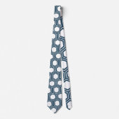 Cravate Motif minimal bleu Hexagon blanc (Devant)