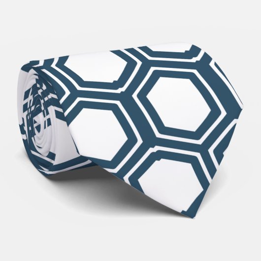 Cravate Motif minimal bleu Hexagon blanc (Roulé)