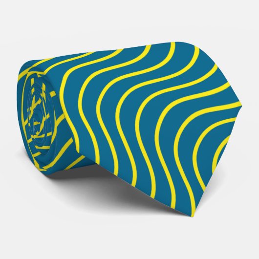 Cravate Motif minimal bleu jaune ondulé (Roulé)
