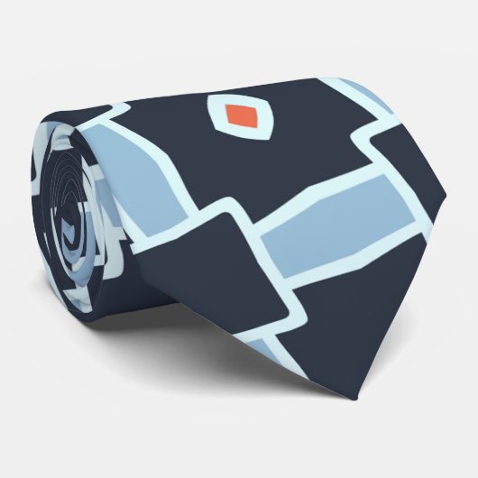Cravate Motif minimal orange bleu diamant (Roulé)