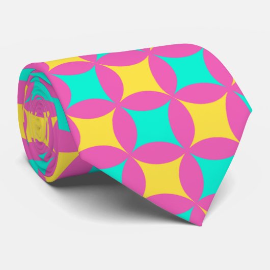 Cravate Motif minimal rose-rose-jaune (Roulé)