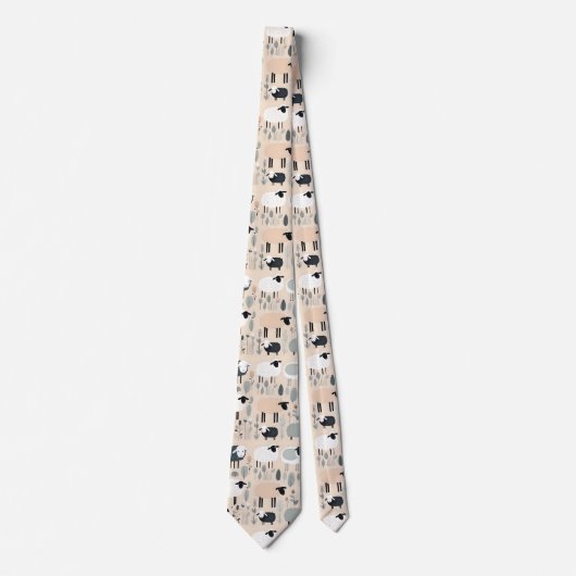 Cravate Motif Mocal Mouton Pastel Beige Couleur Minimale (Devant)