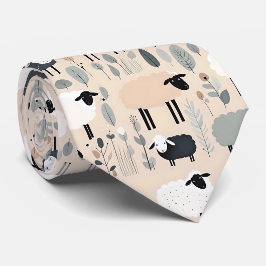Cravate Motif Mocal Mouton Pastel Beige Couleur Minimale (Roulé)