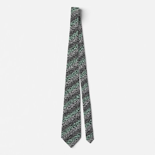 Cravate Motif moderne à rayures vert menthe, gris et noir (Devant)