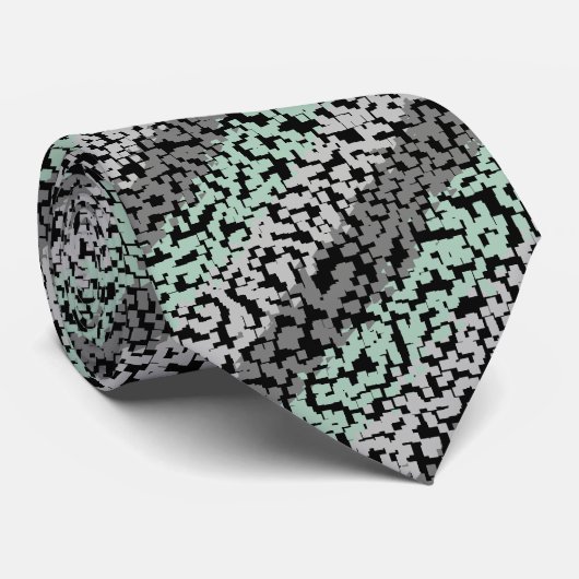 Cravate Motif moderne à rayures vert menthe, gris et noir (Roulé)