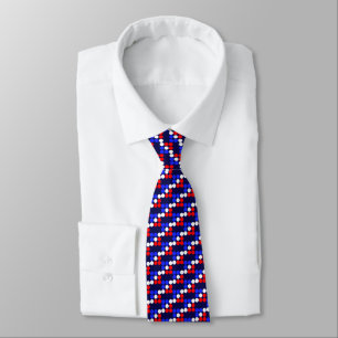 Cravate Motif moderne bleu rouge blanc pointillé sur bleu 