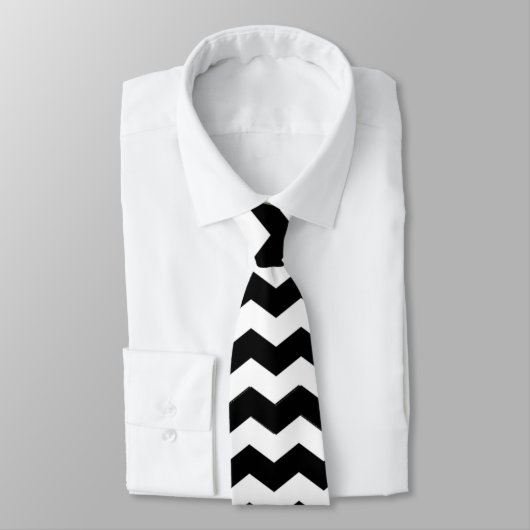 Cravate Motif moderne Chevron noir et blanc (Attaché)