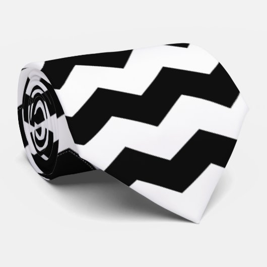 Cravate Motif moderne Chevron noir et blanc (Roulé)