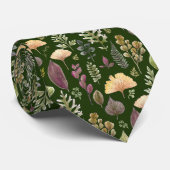 Cravate Motif moderne de feuilles d'automne vert forêt (Roulé)