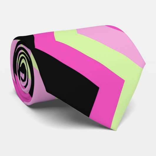 Cravate motif moderne girly zigzag noir fuchsia chevron (Roulé)