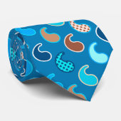 Cravate Motif moderne Paisley, Bleu Cerulean, Tan & Aqua (Roulé)