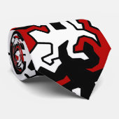 Cravate Motif Mosaic Geckos - rouge noir blanc (Roulé)