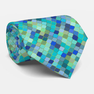 Cravate Motif mosaïque marocaine Aqua Bleu