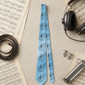 Cravate Motif Musical Clé de Sol Bleu Glace - Notes de Mus