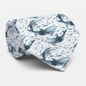 Cravate Motif nautique avec dauphins et poissons (Roulé)