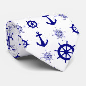 Cravate Motif nautique blanc bleu côtier (Roulé)