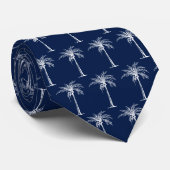Cravate Motif Navy Blue and White Palm Tree (Roulé)