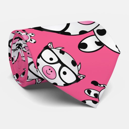 Cravate Motif nerd rose de vache (Roulé)