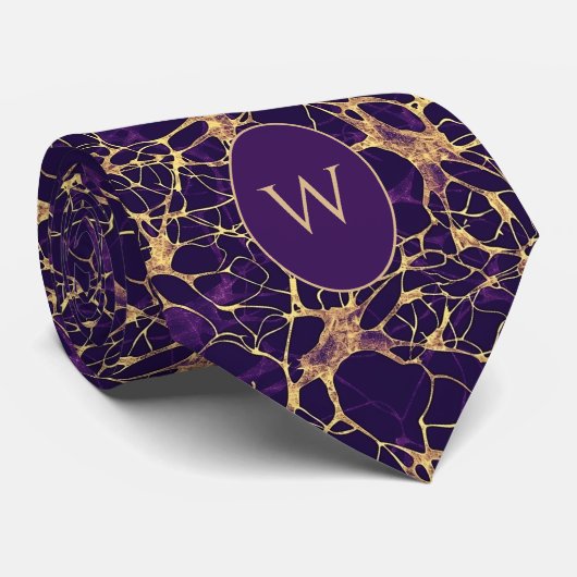 Cravate Motif neuronal violet et doré (Roulé)