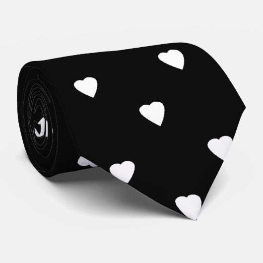 Cravate Motif noir et blanc - coeurs (Roulé)