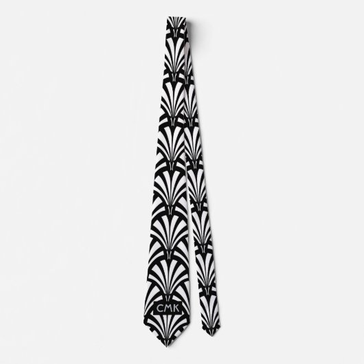 Cravate Motif noir et blanc vintage d'art déco (Devant)