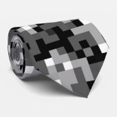 Cravate Motif noir gris blanc Pixel (Roulé)