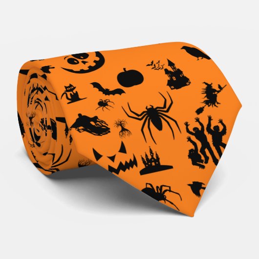 Cravate Motif noir orange d'Halloween (Roulé)