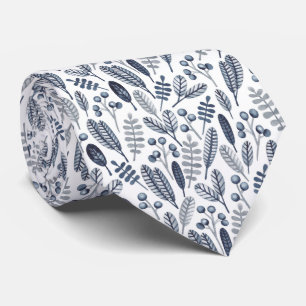 Cravate Motif Nordic Blue et Grey Leaf