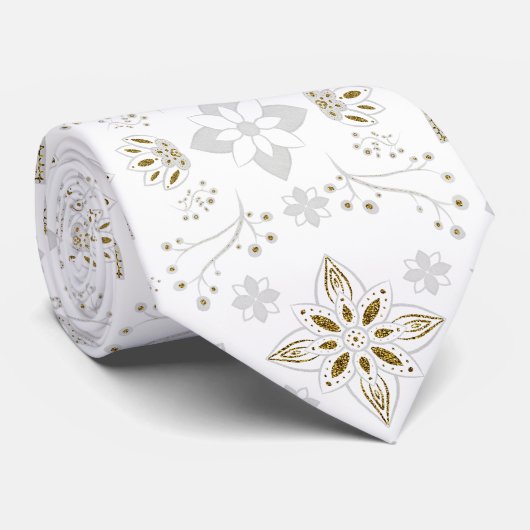 Cravate Motif nordique blanc et or (Roulé)