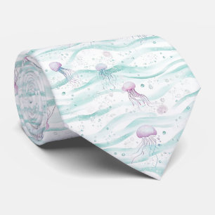 Cravate Motif Océan Méduses Aquarelle Envoûtant (3)