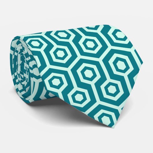 Cravate Motif octogonal bleu et vert-menthe (Roulé)