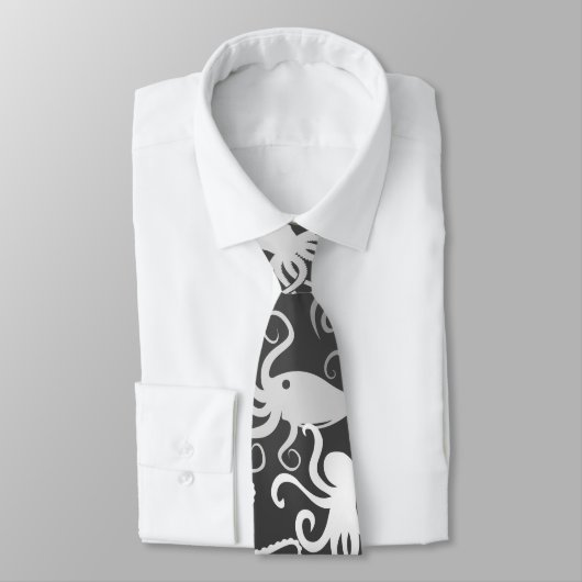Cravate Motif octopus.b D Gris BG (Attaché)
