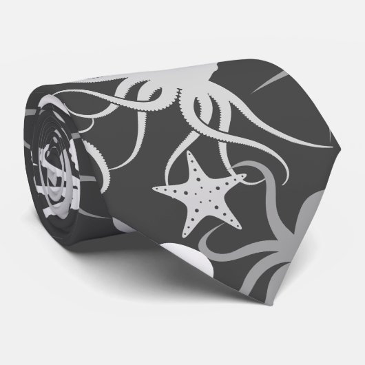 Cravate Motif octopus.b D Gris BG (Roulé)