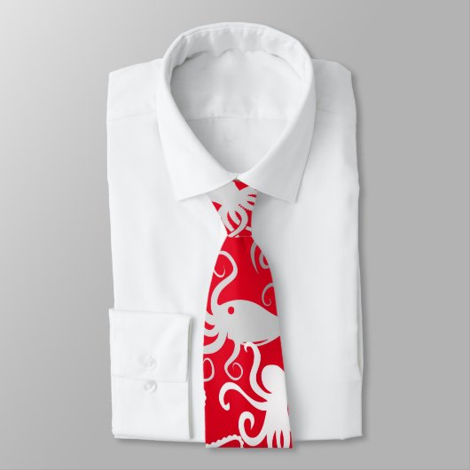 Cravate Motif octopus.b Rouge BG (Attaché)