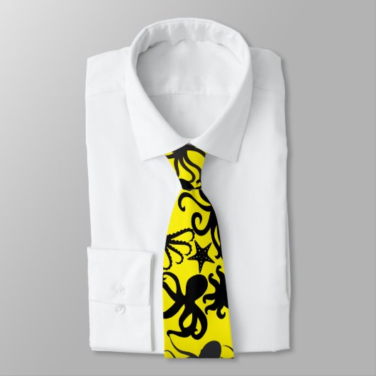 Cravate Motif octopus.w BYellow BG (Attaché)